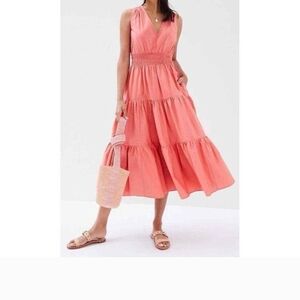 Coral Sleeveless Tiered Dress